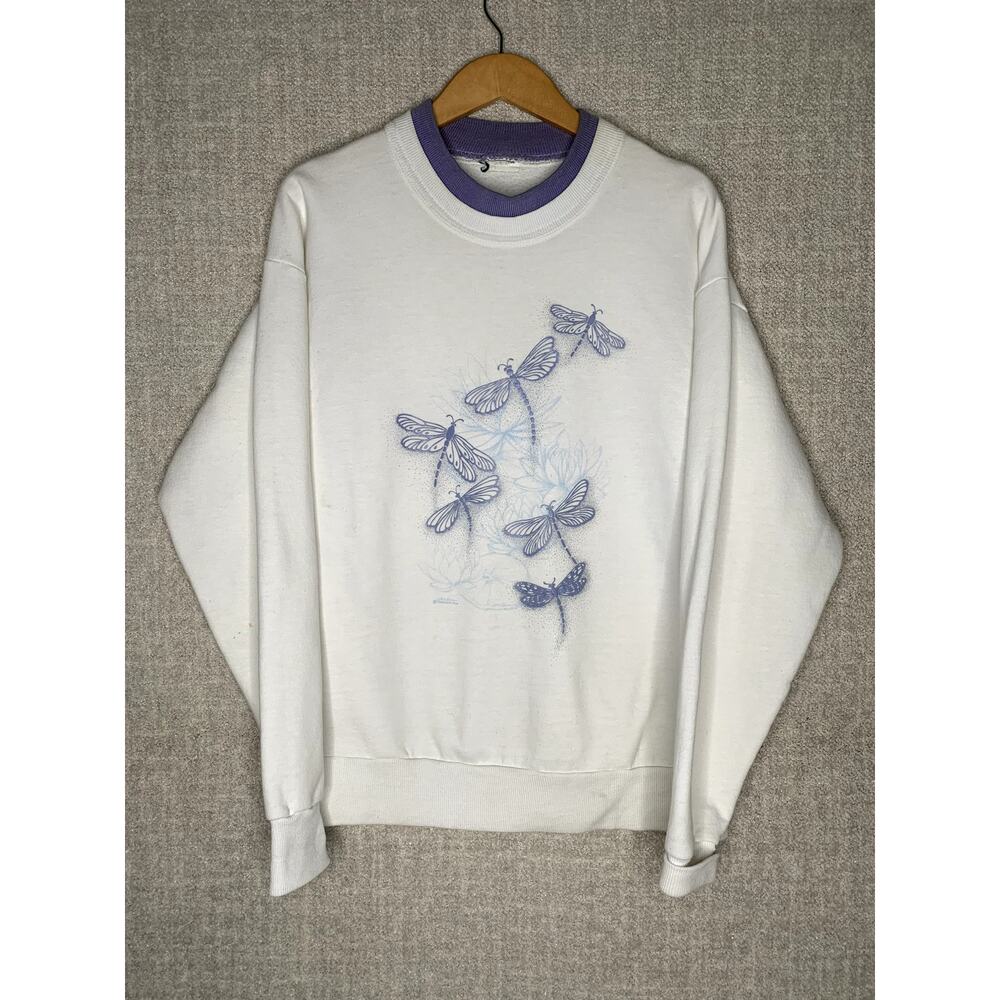 Dragonfly Sweater Vintage Womens Medium White‎ Morning Sun Graphic Crewneck